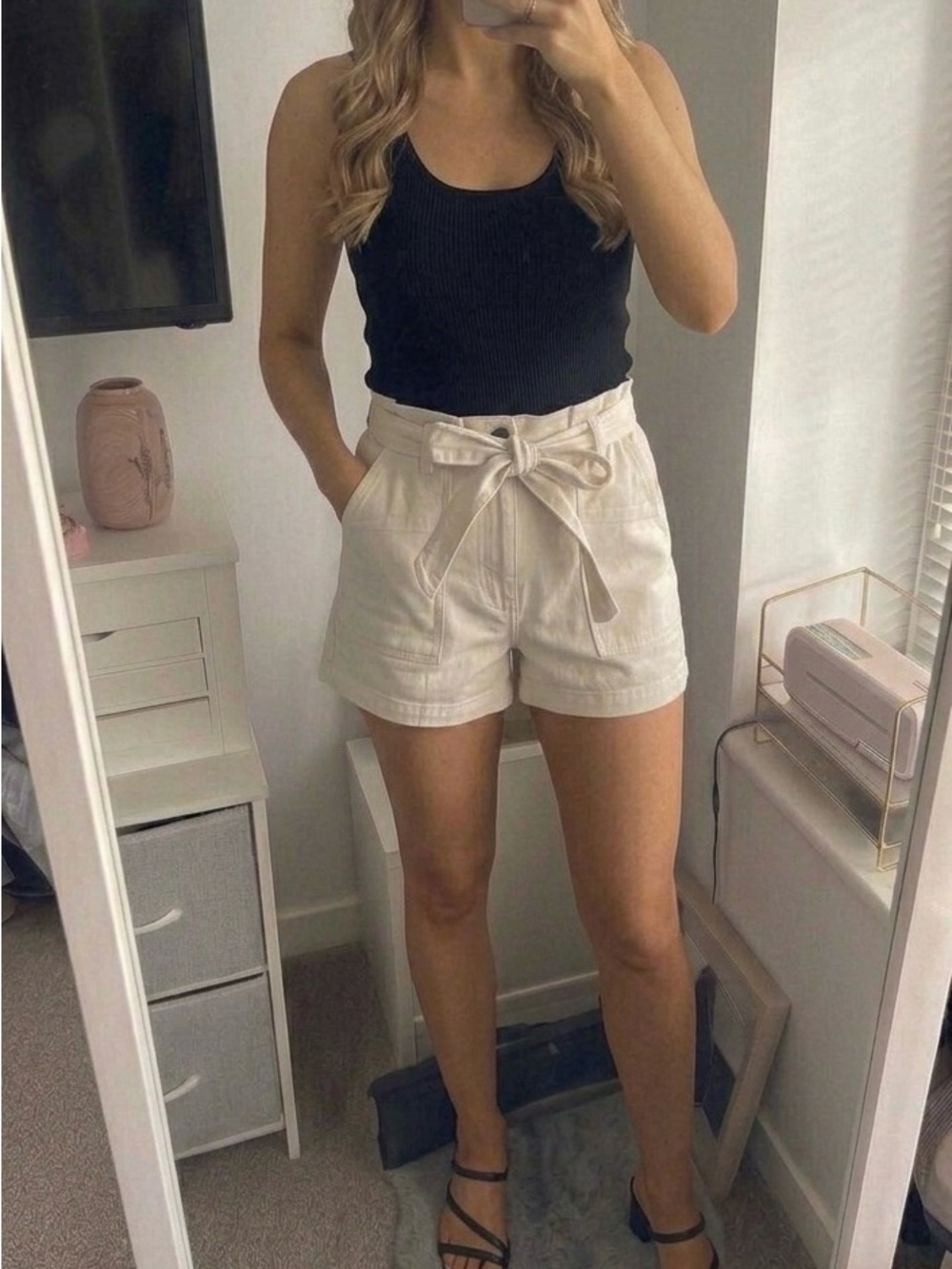 Universal Thread Cream Cotton Shorts with Tie Waist